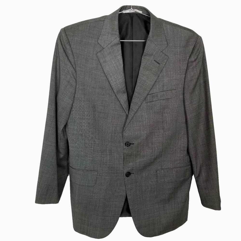 Hickey Freeman Man Worsted Wool Blazer Jacket Sz 40 S Gray Printed Preppy Button